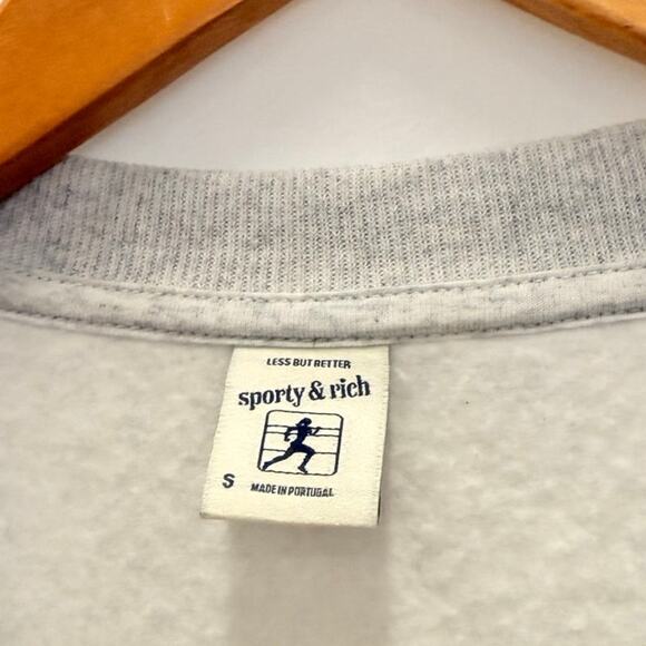 Sporty & Rich Logo Patch Sweatshirt Light Gray 300$ Cozy Lounge Relaxed Minimal - Picture 5 of 7